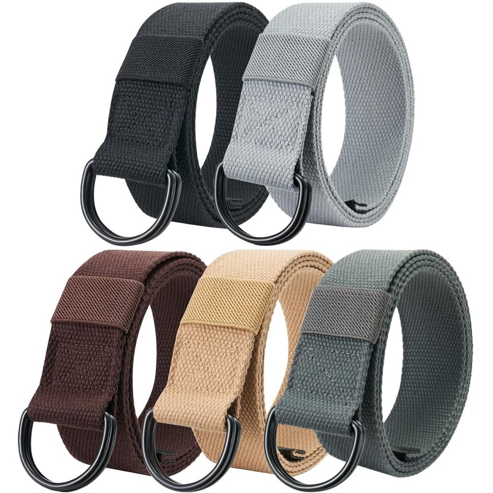 5-Packs Canvas Belt Web Fabric Casual Belt with Zinc Alloy Buckle Double